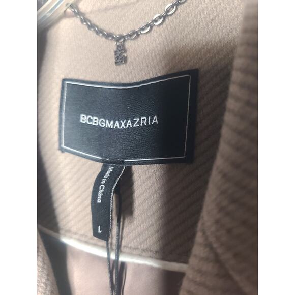 BCBGMAXAZRIA Womens Peak Lapel Double Breasted Coat Large Stone Taupe Classic - Picture 6 of 13